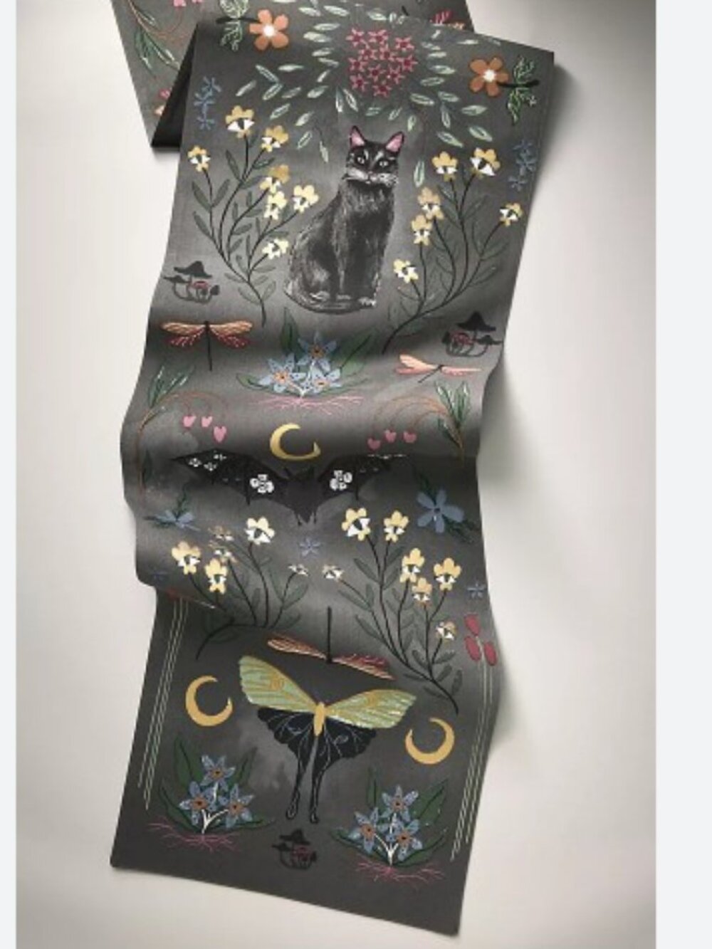 Anthropologie - Halloween - Mystic Bats Table Runner in Dark Grey Motif - NWT
